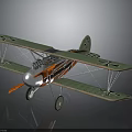 Vintage Aerospace Biplane Model With Green Orange Wings Silver Nose Cross Symbols Propeller