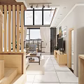 Modern Apartment Living Room With Large Windows Mountain View Sofa Coffee Table And Wall Paintings