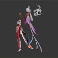 Two Women In Traditional Fantasy Costumes With Orange White Hair And Blue Tail