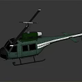 Detailed Green Helicopter with White Stripes and Rotor Blades on