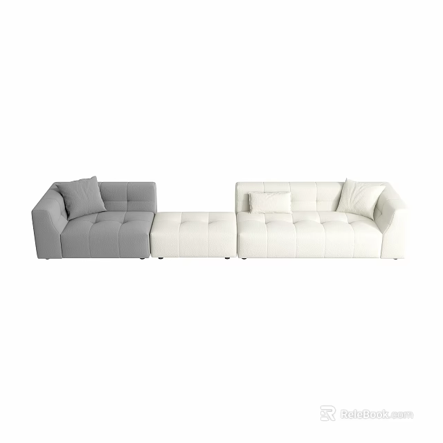 Modern Modular Sectional Sofa With Gray And White Seats And Decorative Pillows 3d model