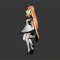 Anime Game Characters In Black White Maid Outfits Holding Trays With Drinks And Food