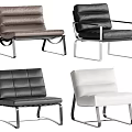 Modern Leather Leisure Chairs With Metal Frame In Brown Black Dark Gray White