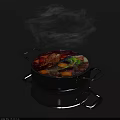 Cookware Set Hot Pot With Two Handles Boiling Ingredients And Rising Steam