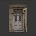 Vintage Wooden Entry Door With Decorative Stone Frame And Iron Grille Details