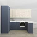 Modern Blue And White Kitchen Cabinetry With Oven Sink And White Countertop