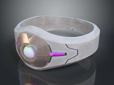 Contemporary Daily Use Wristband Boasting White Metallic Design Purple Accents And Circular Center 3d model
