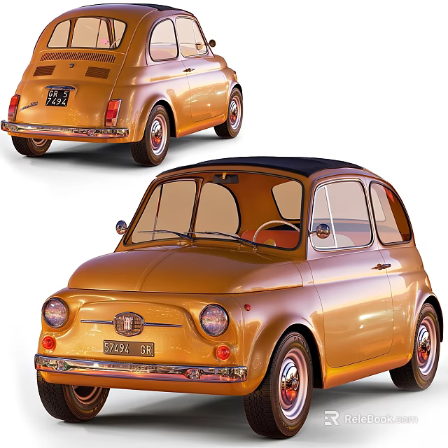 Vintage Compact Car With Golden Finish And Retro Rounded Body Design 3d model 