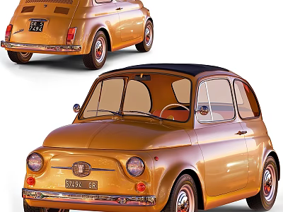 Vintage Compact Car With Golden Finish And Retro Rounded Body Design 3d model