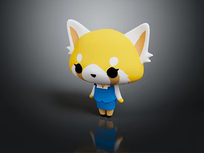 Cute Yellow Cartoon Game Character With White Ears Big Black Eyes And Blue Overalls 3d model