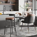 Modern Open Concept Dining Room Interior With Dining Table Chairs And Pendant Lights 3d model