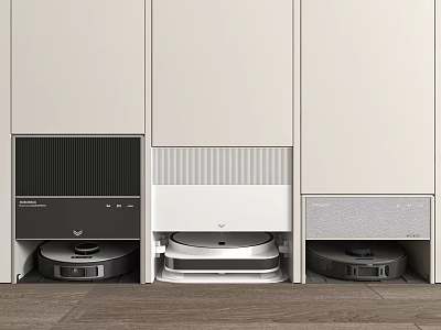 Built in Smart Machines in White Cabinet with Wooden Floor Setting 3d model
