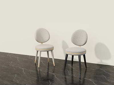 Modern Single Chair With Round Backrest Light Seat And Different Legs On Dark Marble Floor 3d model