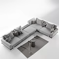 Modern Gray Multi Person Sectional Sofa With Plush Cushions Side Table And Area Rug 3d model