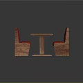 Red Upholstered Public Booth Seats With Wooden Frame And Table Top