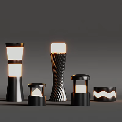 Outdoor Lights With Various Modern Stylish Designs And Unique Shapes For Garden Decoration 3d model