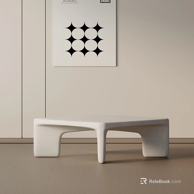 Modern Sofa and Coffee Table Set With Unique White Design and Geometric Wall Artwork 3d model