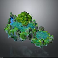 3D Fantasy Landscape With Floating Island Green Trees Blue Water And Rocks