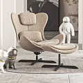 Modern Leisure Chair In Comfortable Design With Decorative Puppy Astronaut Figurines And Artwork