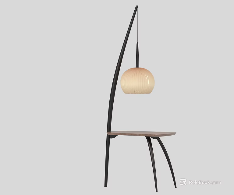 Modern Floor Lamp With Curved Black Stand And Beige Round Lampshade Design 3d model 