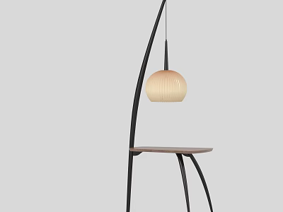 Modern Floor Lamp With Curved Black Stand And Beige Round Lampshade Design 3d model
