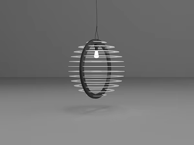 Elegant Modern Circular Pendant Light With Black And White Striped Metal Frame Minimalist Design 3d model