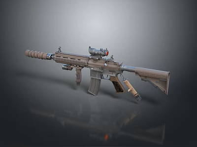 Modern Tactical Rifle With Scope Magazine Tan Finish And Ergonomic Grip 3d model