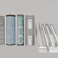 Elevators And Escalators In Various Designs With Glass And Metal Elements 3d model