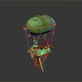 Colorful Green Hot Air Balloon With Mesh Design And Decorative Basket