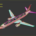 Passenger Airplane Cabin Interior With Transparent Design Silver Body And Detailed Seats Layout