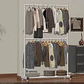 Double Layer Clothes Rack With Hanging Various Style Clothes And Storage Baskets 3d model