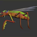 Game Movie Fantasy Insect Character With Colorful Body Transparent Textured Wings And Long Spiked Legs