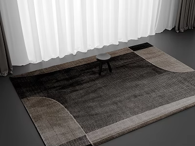 Modern Square Area Rug with Geometric Pattern in Living Room Near White Curtains and Stool 3d model