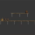 Rustic Wooden Wall Mounted Shelves With Clay Pots And Decorative Items