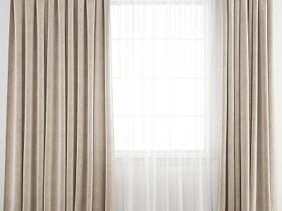 Elegant Beige Curtains With White Sheer Panels And Bright Window Background 3d model