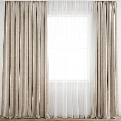 Elegant Beige Curtains With White Sheer Panels And Bright Window Background 3d model