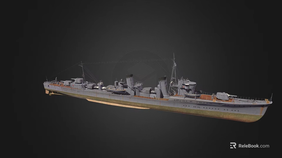 Military Warship Side View With Detailed Turrets Smokestacks Deck And Hull Features 3d model 