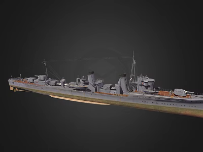 Military Warship Side View With Detailed Turrets Smokestacks Deck And Hull Features 3d model