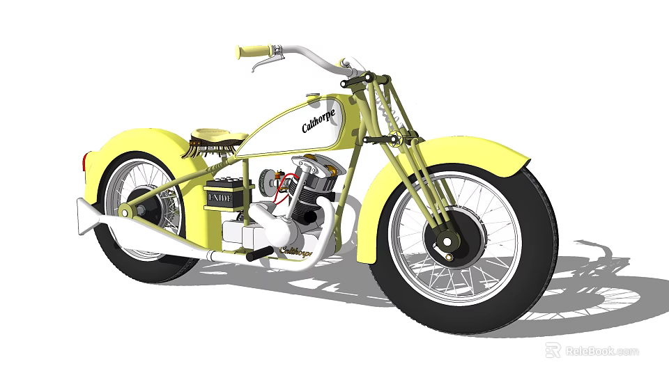 Yellow Classic Motorcycle With Retro Engine Design And Vintage Style Features 3d model 