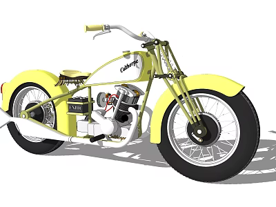 Yellow Classic Motorcycle With Retro Engine Design And Vintage Style Features 3d model