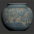Blue and White Ceramic Vase With Spiral Patterns And Decorative Artistic Design