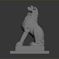 Traditional Marble Stone Lion Statue With Intricate Carved Details On Square Base