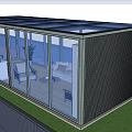 Stylish Garden Glasshouse With Glass Walls And Wooden Deck Featuring Indoor Plants And Cozy Furniture