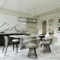 Elegant Modern Restaurant Interior Design With Marble Tabletop Pendant Lights And Chairs