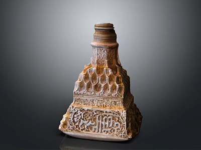 Traditional Architectural Tower With Intricate Carvings Geometric Patterns And Arabic Calligraphy 3d model