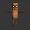 Wooden Decorative Household Item With Anthropomorphic Design Cartoon Face Big Eyes Arms And Legs