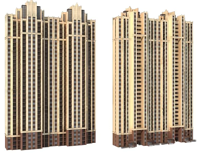 Modern High Rise Residential Building Exterior With Beige Brown Facade And Windows 3d model