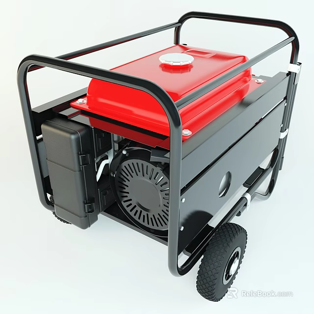 Portable Industrial Generator with Red Fuel Tank Black Frame and Mobile Wheels for Outdoor Use 3d model 