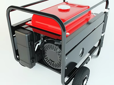 Portable Industrial Generator with Red Fuel Tank Black Frame and Mobile Wheels for Outdoor Use 3d model