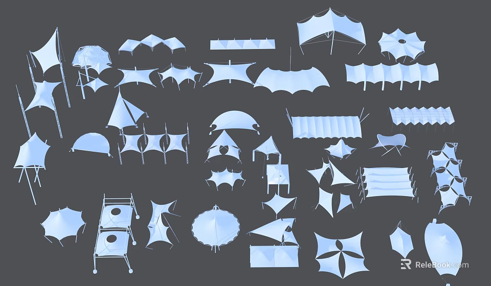 Tensile Membrane Structures With Various Designs Shapes And Canopy Types 3d model 